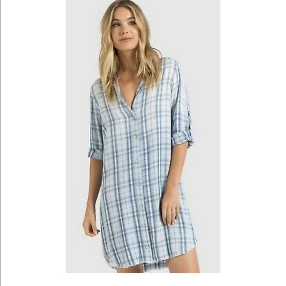 ⬇️Cloth & Stone | NWT Plaid Frayed Hem Shirt Dress - Picture 2 of 8